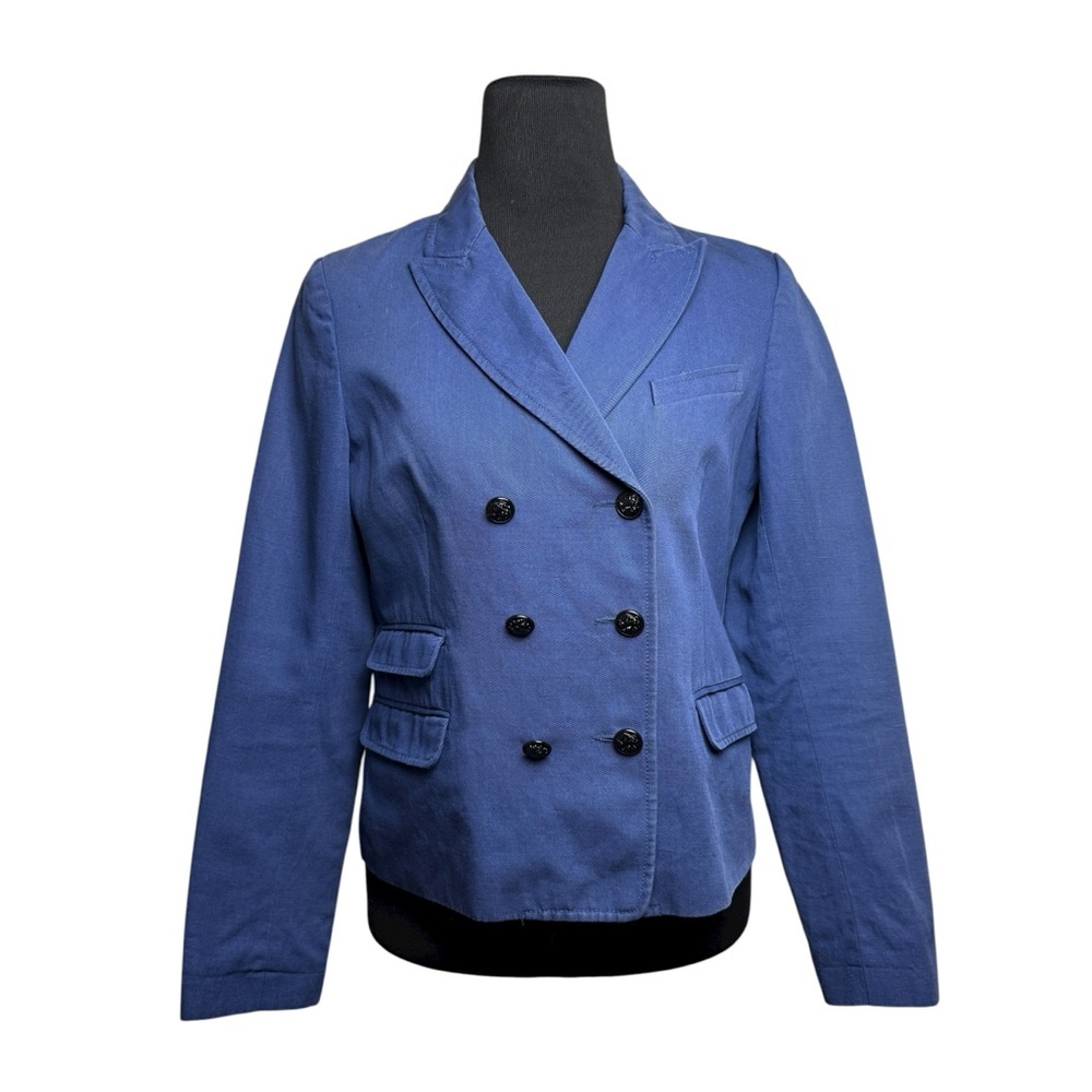 Sandro Blue Double Breasted Blazer Jacket Sz 42 10 Cotton Preppy Classic Fall